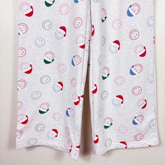 American Eagle Light Gray High Waisted Santa Smiley Face Wide Leg Sweatpants - Picture 4 of 9